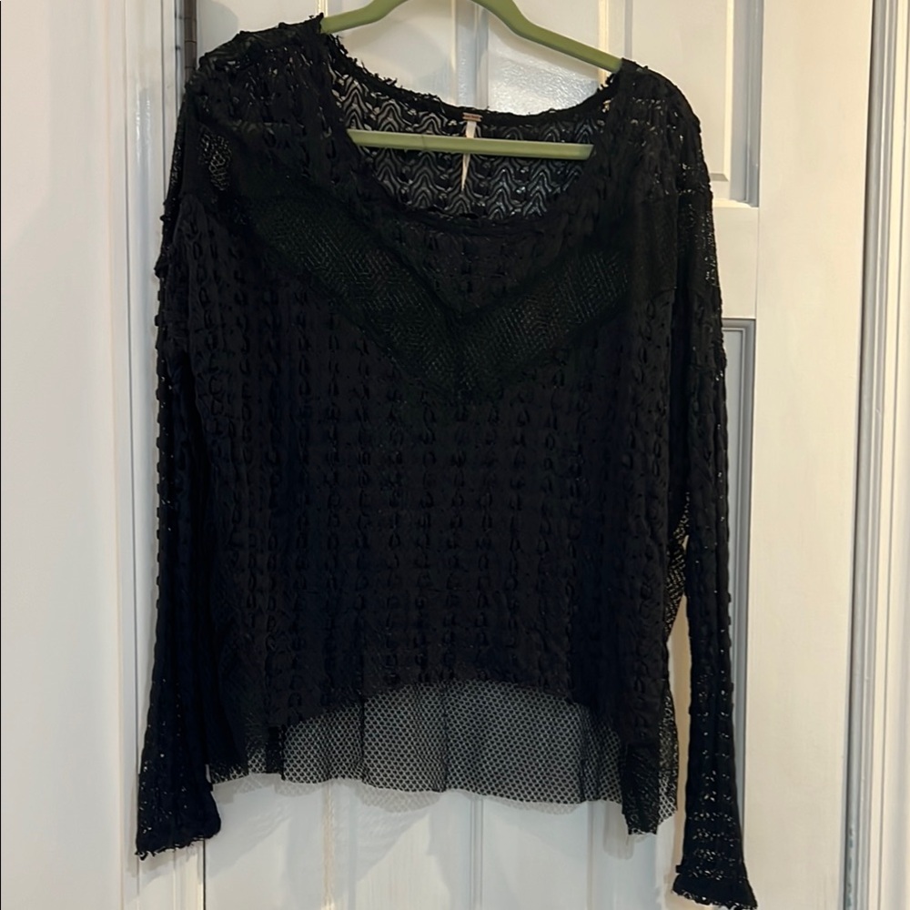 Free People Black Lace Knit Top
